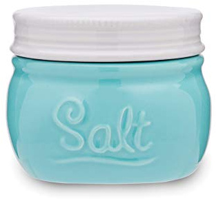 Fox Run Vintage Style Mason Jar Salt Cellar, Blue Ceramic with White Lid