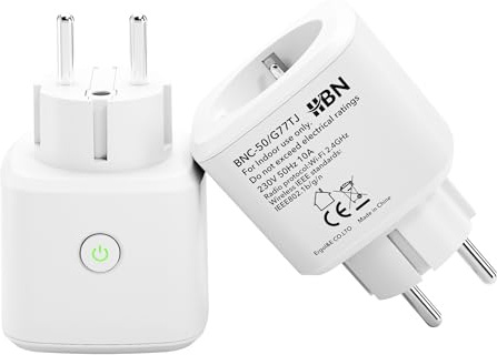 HBN Smart WLAN-Steckdose mit Verbrauchsmessung, 2er Set Smart Home WiFi Steckdose mit APP Intelligente Schaltsteckdose, 10A, Kompatibel mit Alexa & Google Home