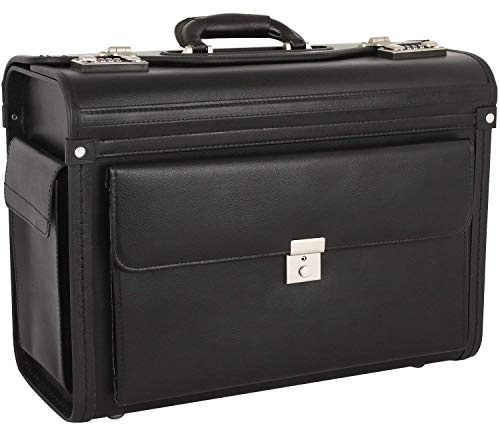 Leder Aktenkoffer Pilotenkoffer Laptop Arbeits Koffer Schwarz 46 cm Bowatex