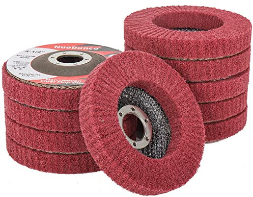 NuoDunco 10Pcs 4.5 x 7/8 Nylon Fiber Flap Disc Polishing Grinding Wheel, Scouring Pad Buffing Wheel, Abrasive Grinding Discs for Angle Grinder, Metal Surface Finishing 320 Grit