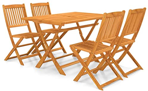 vidaXL Akazienholz Massiv Gartenmöbel 5-TLG. Klappbar Sitzgruppe Gartenset Gartengarnitur Sitzgarnitur Esstisch Gartentisch Gartenstuhl