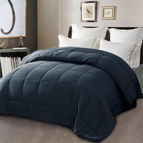 Exclusivo Mezcla 7.5 Tog King Size Coverless Duvet, Lightweight Soft Quilt | 220x240 cm, Soft Pre-washed Microfiber, Breathable All Seasons Down Alternative Comforter, Machine Washable, Navy Blue