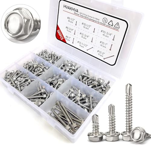 410 Stainless Steel Self Tapping TEK Screws Assortment,#8#10#12 Hex Head Self Drilling Screws for Metal