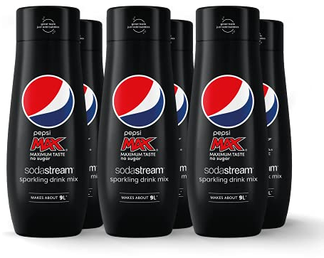Flavours Pepsi Max Sparkling Drink Mix, Soda & Fizzy Drink Maker Concentrate, Diet Pepsi with Maximum Taste & No Sugar, Official Pepsi Cola x SodaStream Syrup - 6 x 440ml Multi Pack
