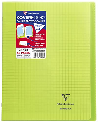 Clairefontaine 984403C - Packung mit 10 Heften Koverbook DIN A4+, 24x32cm, 24 Blatt Französische Lineatur, 90g, Einband PP, Grün, 1 Pack