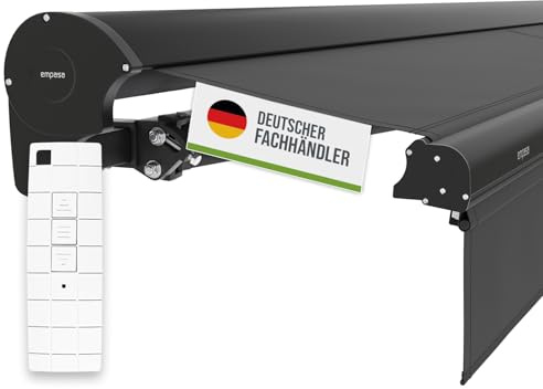 empasa Elektrische Kassettenmarkise 'Expert' Gelenkarmmarkise Markise Sonnenschutz mit manuell ausfahrbarem Volant, komplett vormontiert, Farbe:anthrazit, Größe:4.5 x 3 m