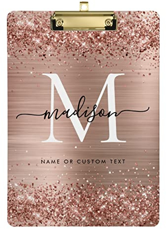 Personalisiertes rotgoldenes Acryl-Klemmbrett, A4, Standardgröße, Hartfaserplatte mit Text-Logo, für Studenten, Männer, Frauen, 22,9 x 31,8 cm, mit niedrigem Profil-Metallclip