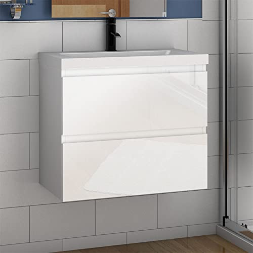 Aica Sanitär Badmöbel Set Hochglanz 50 cm Aalst Unterschrank Waschbecken Keramik Waschtisch Hochglanz Weiß