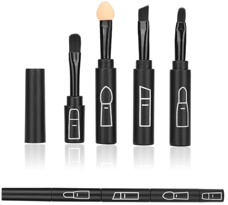 Ensemble de Pinceaux de Maquillage 4 en 1 Pinceaux Cosmétiques de Fard à Paupières à Lèvres Rétractables Portables(Le noir)