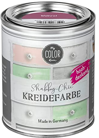 My COLOR Room Shabby Chic - Vernice a gesso da 750 ml, colore rosso vinaccia, vernice per mobili da cucina e pittura per mobili senza fiocchi, a base d'acqua, per legno e molto altro ancora con