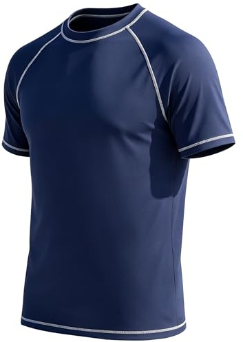 YuKaiChen Maillot de bain à manches courtes pour homme UPF 50+ Protection solaire UV Séchage rapide Pour le surf, la plongée, la pêche, bleu marine, 4XL
