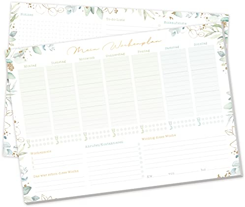 paper&you® Wochenplaner Block A4 ohne festes Datum Blattgold 50 Blatt - Terminplaner mit To-Do-Liste, Einkaufsliste, großem Notizfeld & mehr - nachhaltig & klimafreundlich