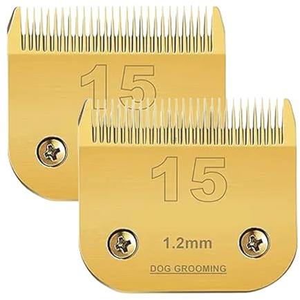 Sodaer 2 Packungen #15 Scherklinge für Hundepflege, kompatibel mit Wahl/Oster Hunde-Schermaschinen, 1,2 mm Schnittlänge (Gold)