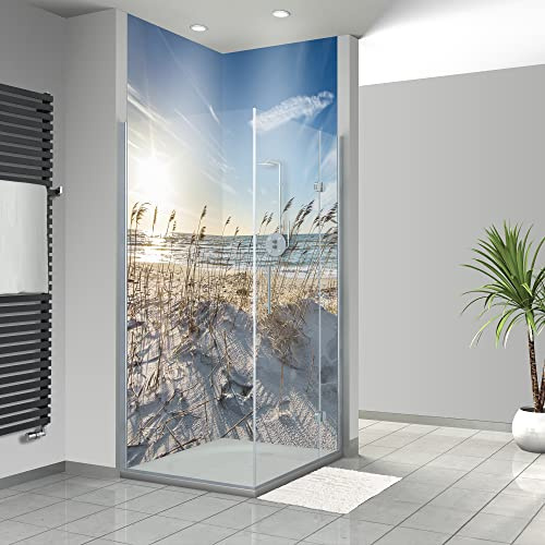 WANDFREUDE individuelle Duschrückwand Aluverbundplatte auf Maß (2 Stück - Meeresstrand - Seidenmatt) – Dusche Wandverkleidung Duschwandverkleidung Duschrückwände