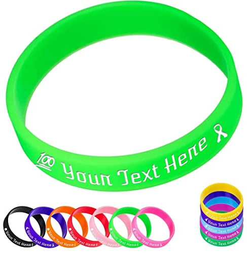 Personalized Silicone Wristbands Bulk, Custom 1/2 Rubber Bracelet with Text Message, Customized Rubber Band Bracelets for Events, Awareness, Gifts