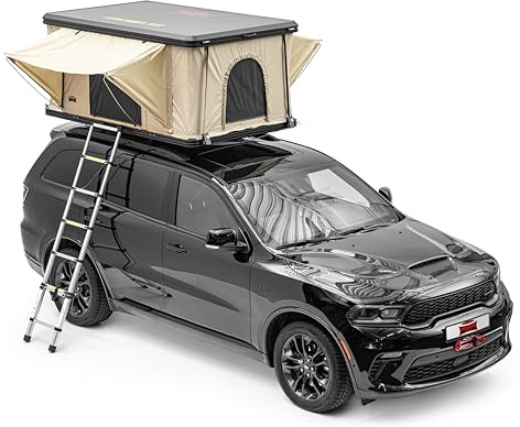 Dragon Winch Tienda de Techo para Coche 2 Personas Techo Duro de Aluminio con colchón, Escalera telescópica, Bolsillos para Accesorios y mosquiteras | Impermeable | Tienda de campaña | Type R
