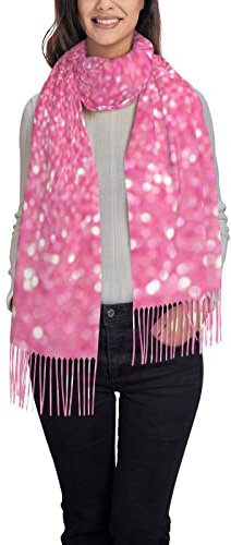 OPSREY Schwarzer und weißer Blumendruck weicher Kaschmir-Gefühl Fransen Schal Schal Schal Unisex warmer Schal, Glitzernder rosa Glitzer., One size