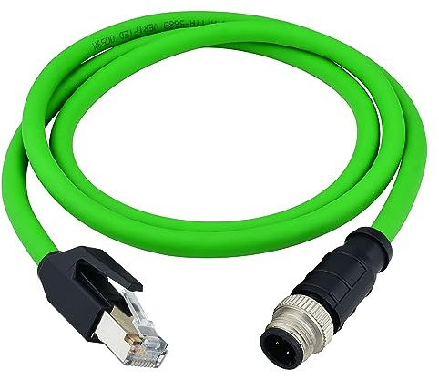 Lonlonty Cable Ethernet M12 a RJ45, Cat5e, 4 polos, codificado en D, 1 m | 24 AWG SFTP doble blindaje, IP67 resistente al agua, altamente flexible. Para cable de red industrial.