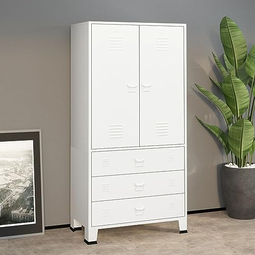 BaraSh Industrial Kleiderschrank Weiß 90x50x180 cm Metall Stahlschrank Lagerschrank Garderobenschrank