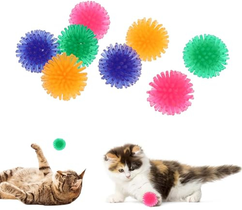 DHWEKU Juguete para Gatos, 8 Bolas de Masticar de 2 cm, Bolas de Gato Coloridas, Bolas de puñalada Suaves, Juguetes interactivos para Gatos, Juguetes de persecución de Gatitos para