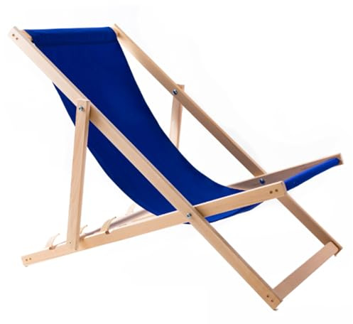 WOODOK Liegestuhl aus Buchenholz für Garten, Strand, Balkon und Terrasse Strandstuhl Sonnenliege Gartenliege Klappbar (Blau)