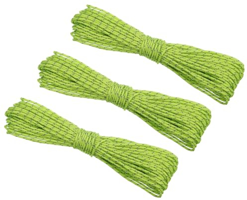 PATIKIL 65 Feet Reflective Guyline Camping Paracord 3mm,3 Pack Tent Cord Rope Nylon Paracord Rope for Camping Tent Tarp Hiking, Fluorescent Green (20M)