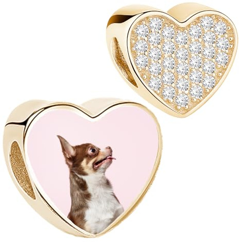 2Burned Silber 925 Personalisiert Schmuck Foto CHARM Zirkon kompatibel mit Europäisches Armband und Kette
