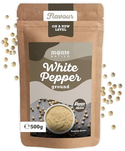 Pfeffer gemahlen weiß Monte Nativo (500g) - Weißer Pfeffer gemahlen rein | Schonend getrocknete und aromatische Gewürze ideal zum Kochen und Würzen - Intesives Aroma und Geschmack
