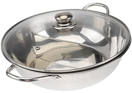 FUNOMOCYA Olla Calentamiento Uniforme de Acero Inoxidable Dividida Caliente con Tapa de Vidrio y Fácil de Limpiar, Adecuado para Uso en Cocina y Uso Doméstico