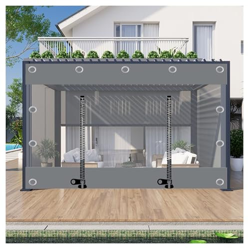 ZXCASDF Klare wasserdichte Plane Seitenwände Außen,Transparente PVC-Abdeckplane,Wetterfester Vorhang,Schwerlast-Plane Seitenwand für Terrassen/Pergola/Carport，Mit ösen(H3xW4m/H9.8xW13.1ft)