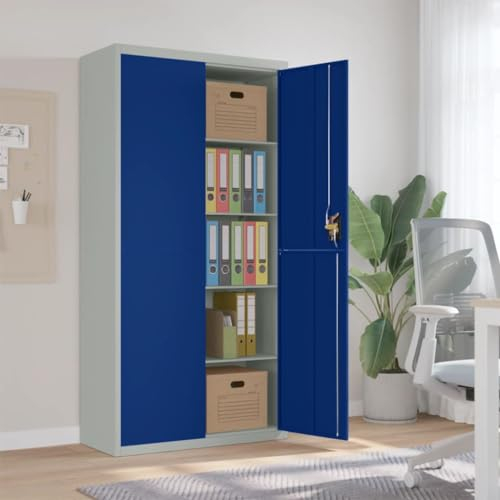 Schränke & Aufbewahrungs-Aktenschränke, Aktenschrank, Hellgrau und Blau, 90 x 40 x 180 cm, Stahl