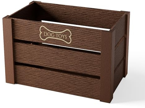 Hope Haven Wooden Dog Toy Box – Premium Chew-Resistant Solid Wood Pet Storage Bin – Aesthetic Large Capacity Organizer for Dog Toys, Leashes & Treats – Designer Home Decor (15x11x8, Natural Brown)