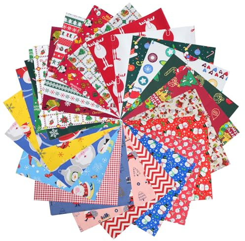 HO2NLE 25 Piezas Tela de Algodón Navideña 25 x 25cm Cuadrado Coser Acolchado Patchwork Tela Recortes Navidad para Bricolaje Navidad Costura Manualidades Suministros
