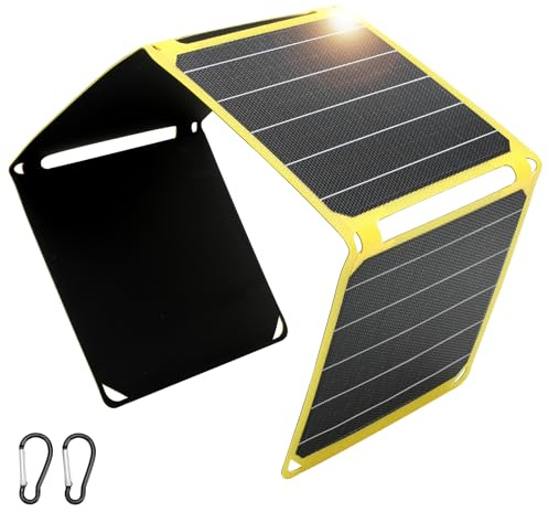 Gugxiom 28W Tragbares Solarpanel, IP65 Wasserdicht USB Solar Ladegerät, Faltbares Solarpanel, Wandern, Camping, Outdoor, für Smartphone Handy Tablet Powerbank Kamera