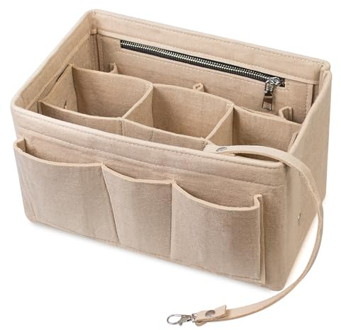 Handtaschen Organizer, Multi-Pocket Handtasche Innentasche, Filz Taschenorganizer mit Entnehmbare Fächer, Filz Taschenorganizer Bag in Bag für Aufbewahrung und Organisation(27*15*16cm,Beige)