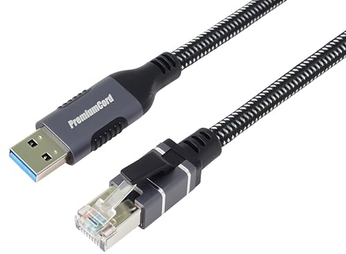 PremiumCord Câble Ethernet USB Vers RJ45 10/100/1000 Mbit/s, CAT6 FTP, USB 3.2 Gen 1 Type A Mâle Vers RJ45 Mâle, Câble Tressé Robuste, Couleur Space Grey, Longueur 3 m