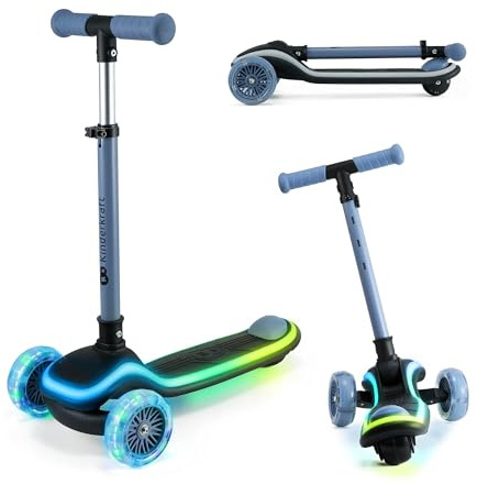 Kinderkraft RAKET Trottinette pour Enfants de 1 an à 50 kg, Trottinette, Roues LED, Guidon réglable en Hauteur, Design Moderne, Bleu