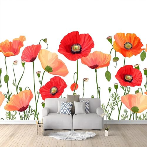Fotomurale Carta da Parati Fiore Del Papavero Dell'Acquerello 200 x 140 cm Fotomurali Murale 3D Poster Gigante Moderna, Carta da Parati Decora per Camera Letto, Soggiorno, Stanza dei Bambini