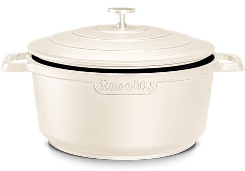 INSETFY Large Dutch Oven Pot with Lid-7.5QT Cast Aluminum Oven Pot with Two Handles Lightweight for Bread Baking Braising and Roasting(Beige)