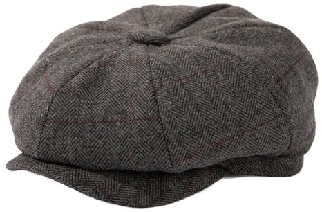 TOP-EX L/XL/XXL Merinowolle Schiebermuetze Herren 8 Panel Peaky Fischgräten Tweed Retro Schiebermütze Schlägermütze Gatsby Cap