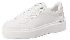 QUEEN HELENA Zapatillas Casual Zapatillas de Deporte Ligeras Cómodas Mujer X32-60, blanco y plateado., 35 EU