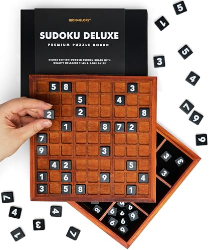 Iron & Glory Deluxe Wooden Sudoku Puzzle Game | Brain Teaser 81 Numbered Melamine Tiles & Comprehensive Guide | Travel Board Game for Friends & Family | Ideal Retro Novelty Gift & Home Decor | X-Large