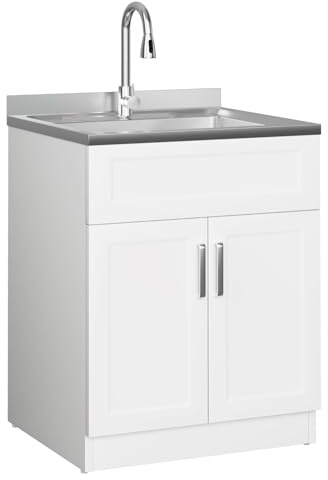 StructoMax Laundry Sink with Cabinet, Full Body Durable Stainless Steel, 25-Inch Wider Stainless Steel Utility Sink, Multi-Use for Laundry, Kitchen, Bathroom, Garage