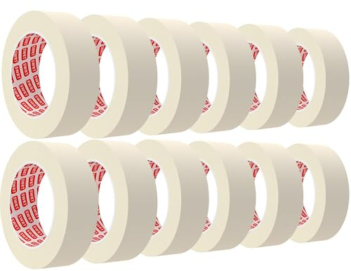 SWRT Masking Tape 1 Inch Wide x 55 Yards x 12 Rolls, White Painters Tape for General Purpose Use, Masking Tape Bulk for Kitchen Labeling, Crafts & Home Projects (660 Yards Total)