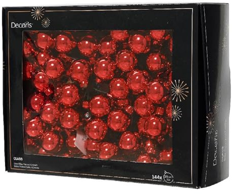 Box 144 boules de Noël en verre brillant rouge en grappes de 12, idéales pour les arbres, les guirlandes et les arrangements festifs élégants de 2,5 cm – Varzi depuis 1956