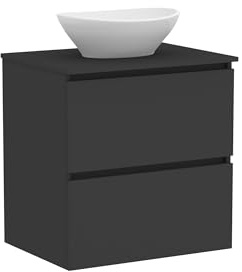 Baikal Mueble de Baño Klay. Mueble MONTADO. 2 Cajones Suspendido con Lavabo sobre Encimera. Armario de Baño. Lavabo Ceramico. 70cm Negro.