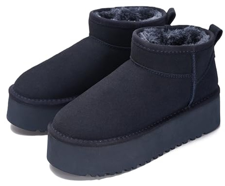 Project Cloud 100% Genuine Leather Ankle Boots for Women - Anti-Slip Memory Foam Insole Womens Boots - Lightweight Winter Womens Shoes, Ankle Booties for Women (Huggy, NAVYSUEDE,7.5)