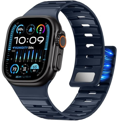 Maledan Magnetisk rem kompatibel med Apple Watch Ultra 2 rem 49 mm 46 mm 45 mm 44 mm 42 mm (serie 3 2 1) – silikonmagnet sportband för iWatch serie 10 9 8 7 6 5 4 3 2 1 SE Ultra, blå