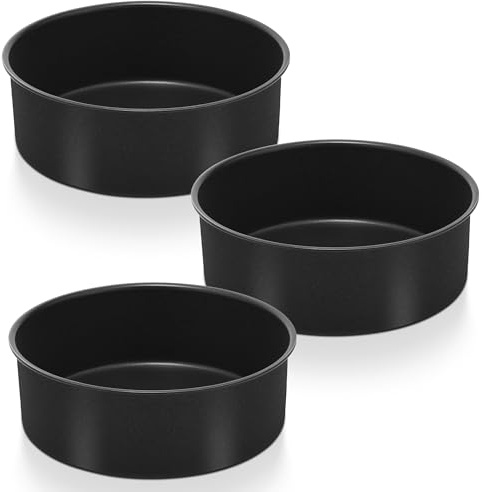 Herogo 8 Inch Cake Tin, Non Stick Round Cake Pan Set of 3, Stainless Steel Baking Tins Set for Birthday Wedding Layer Cakes, Non Toxic Coating and Easy Clean, 7cm Deep and One-Piece Design, 20cm