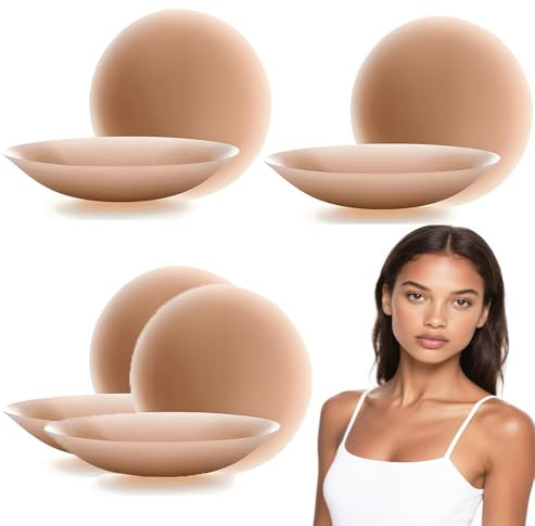 Fevaeno Pasties en silicone, 8 pièces Autocollants pour tétons pour femmes avec protection des , Pasties en silicone lavables et réutilisables pour femmes ultra-minces, rondes, 8,5 cm, taille